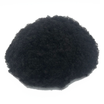 Remy Hair Adesivo de alta densidade Afro Curl PU Sistema de substituição de cabelo de renda Toupee para homens negros