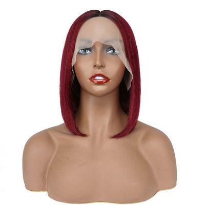 100% cabelo humano curto bob reto Pixie renda frontal peruca T-parte tecidos brasileiros