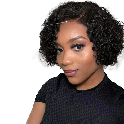 Cabelo humano brasileiro Pixie Cut Curly Full HD renda sem cola parte lateral peruca para mulheres