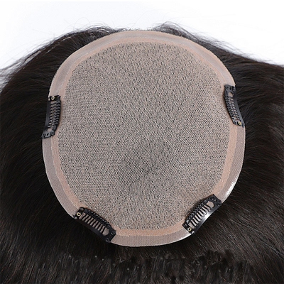 Toupee de cabelo comprido feito à mão para mulheres com cor natural e densidade pesada