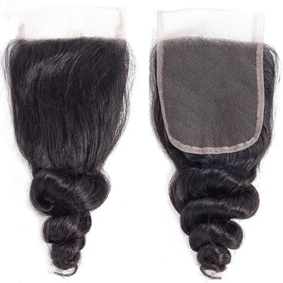Extensão de cabelo humano 4x4 fecho de renda sem cola curto de onda solta peruca de cabelo remy