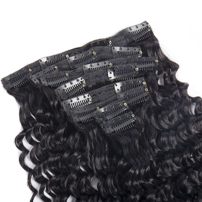 Desenhe um clipe de cabelo humano de cutícula completa em extensões com estilo de rizos franceses e design popular