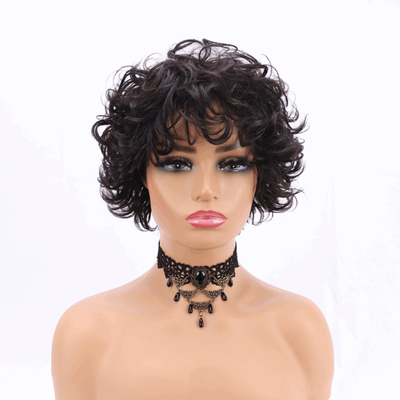 250% Densidade Pixie Cut Curly Human Hair Wig com base de renda suíça