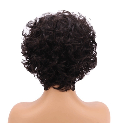 250% Densidade Pixie Cut Curly Human Hair Wig com base de renda suíça