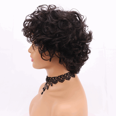 250% Densidade Pixie Cut Curly Human Hair Wig com base de renda suíça