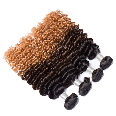 100% Natural Deep Wave Double Weft Brasileiro Remy Hair Bundles Vendedor com Ombre Color