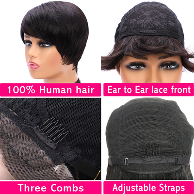 Fabricantes Cabelo Humano Pixie Corte Peruca Peruca Vantagem Suave Brilhante Sem Enredos 0.5KG
