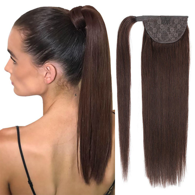Remy Hair Extenção de cauda de cavalo de cabelo humano brasileiro com crochê e laço alinhados na cutícula