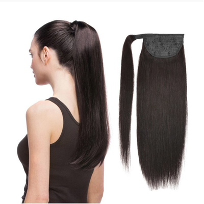 Remy Hair Extenção de cauda de cavalo de cabelo humano brasileiro com crochê e laço alinhados na cutícula