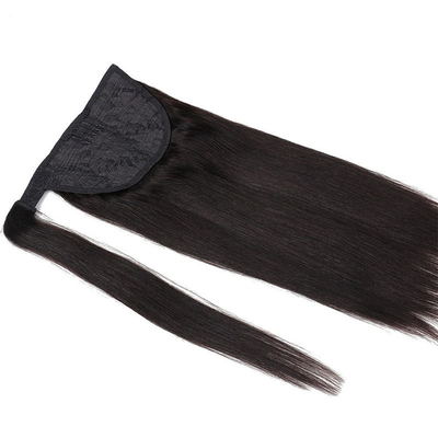 Remy Hair Extenção de cauda de cavalo de cabelo humano brasileiro com crochê e laço alinhados na cutícula
