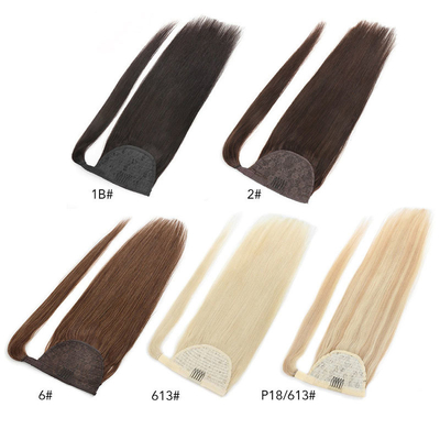 Remy Hair Extenção de cauda de cavalo de cabelo humano brasileiro com crochê e laço alinhados na cutícula