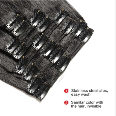 Full Cuticle Hair Clip Ins Raw Indian Real Hair Extensions para Mulheres Negras