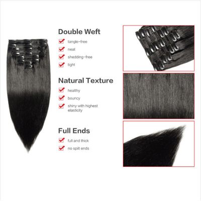 Full Cuticle Hair Clip Ins Raw Indian Real Hair Extensions para Mulheres Negras