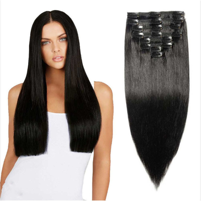 Full Cuticle Hair Clip Ins Raw Indian Real Hair Extensions para Mulheres Negras