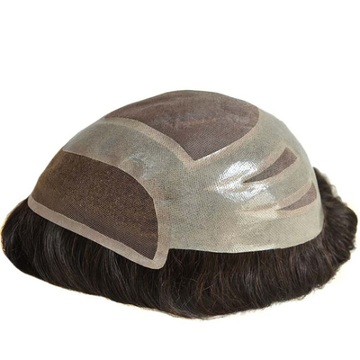 Full Hand Made Natural Hairline Lace Base Toupee de Homem Parede de cabelo com nós branqueados