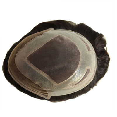 Full Hand Made Natural Hairline Lace Base Toupee de Homem Parede de cabelo com nós branqueados