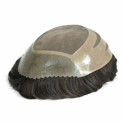 Toupee masculino de tamanho pequeno/grande/médio com malha MONO e renda suíça feita de cabelo virgem