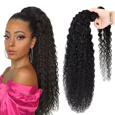 Vigoroso Real Brasileiro Curly Kinky Envolver Ponytail Extensões de Cabelo Humano Preto