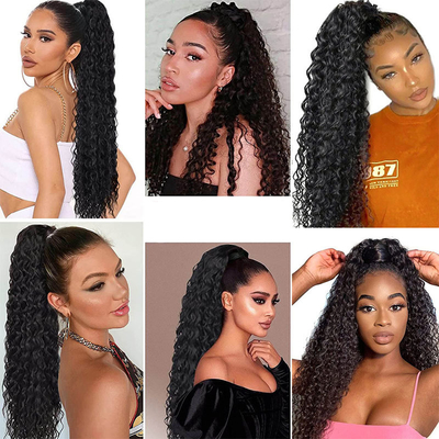 Vigoroso Real Brasileiro Curly Kinky Envolver Ponytail Extensões de Cabelo Humano Preto