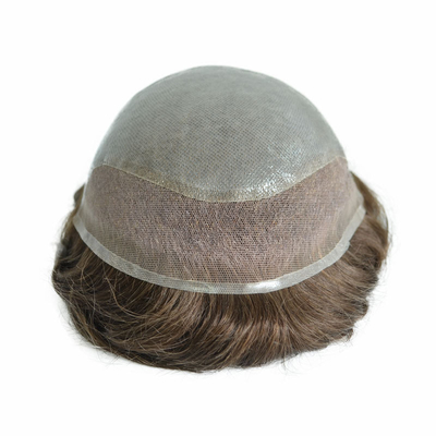 Toupee masculino de tamanho pequeno/grande/médio com malha MONO e renda suíça feita de cabelo virgem