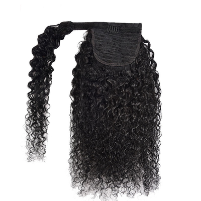 Vigoroso Real Brasileiro Curly Kinky Envolver Ponytail Extensões de Cabelo Humano Preto