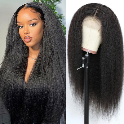Cores de renda castanho claro 13*4 HD Afro Kinky Direito cabelo humano renda perucas frontais vendedores