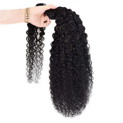 Vigoroso Real Brasileiro Curly Kinky Envolver Ponytail Extensões de Cabelo Humano Preto