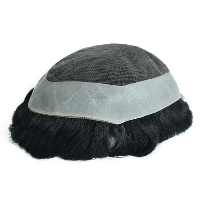 Toupee Densidade 120% Mens Topper cabelo humano sedoso reto OK estilo 64 Swiss Lace NPU Bases Sistema de substituição