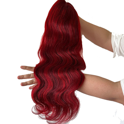 Tamanho Médio 100% Cabelo Humano Vermelho Marrom Destaque Corpo Ondulação HD renda Peruca Produtor de Cabelos Crus