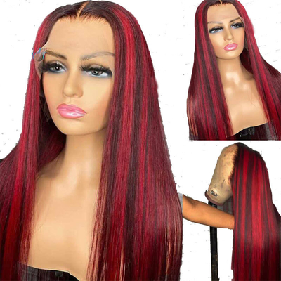 Materiais de base de renda suíça 150% 180% 200% Densidade original de cabelo humano Red Lace Front Wigs