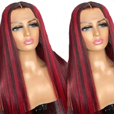 Materiais de base de renda suíça 150% 180% 200% Densidade original de cabelo humano Red Lace Front Wigs