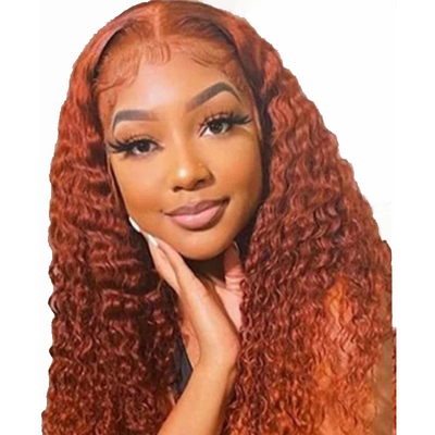 Suave e Brilhante Laranja Cor de gengibre Humano Peruca de Cabelo Curly Remy com encaixe HD Frontal