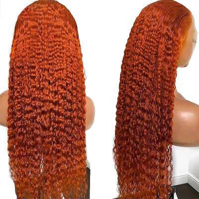 Suave e Brilhante Laranja Cor de gengibre Humano Peruca de Cabelo Curly Remy com encaixe HD Frontal
