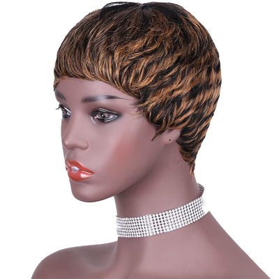 Material base de renda suíça retas Pixie corte máquina completa Peruca feita com 100% de cabelo humano