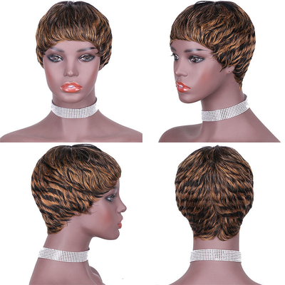 Material base de renda suíça retas Pixie corte máquina completa Peruca feita com 100% de cabelo humano