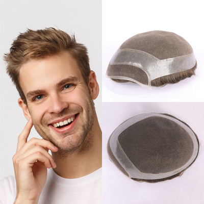 80% de densidade de luz Toupee masculino com técnica de ligação completa e estilo reto