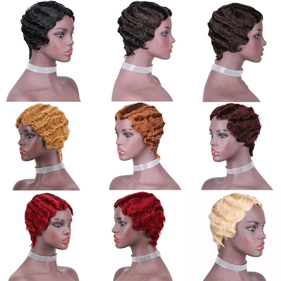6 polegadas de onda de água Pixie corte curto cabelo humano perucas com 180% densidade e 250g-450g