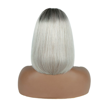 100% de cabelo humano Ombre cinza curto Bob corte pré-plucked HD renda Perucas frontais 250% densidade