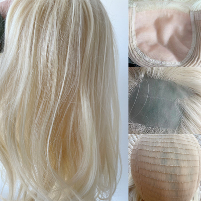 6x6 Topper de mão com parte livre de seda Top Base Platina Blonde Clip em Toupee para Custom Made