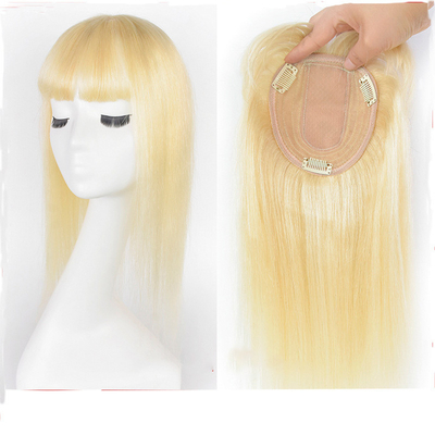 6x6 Topper de mão com parte livre de seda Top Base Platina Blonde Clip em Toupee para Custom Made