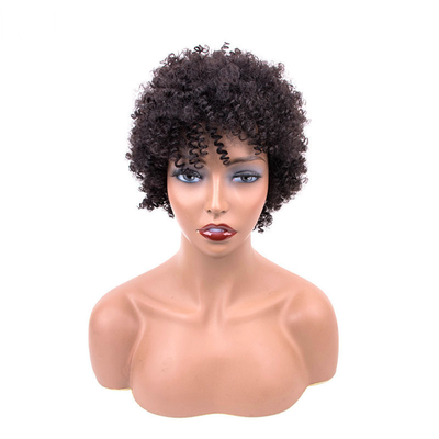 Textura suave Pixie Cut Peruca Natural Remy Cabelo Humano Curto Enrolado Pré Plucked com Bangs