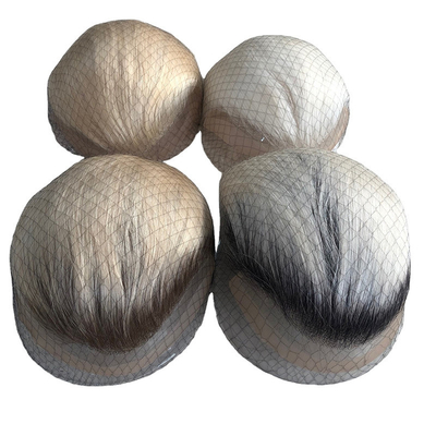 Remy cabelo amarrado à mão natural sombreado sal e pimenta cinza cabelo humano peças de toupee para homens