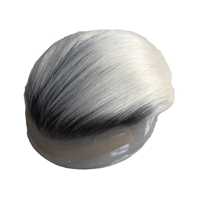 Remy cabelo amarrado à mão natural sombreado sal e pimenta cinza cabelo humano peças de toupee para homens
