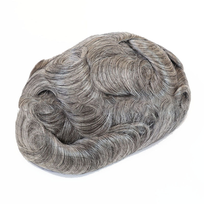 Remy cabelo amarrado à mão natural sombreado sal e pimenta cinza cabelo humano peças de toupee para homens