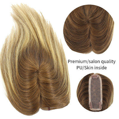 Ladies European Rooted Ombre Hairpiece Human Hair Toppers Clip In Toupee para Mulher