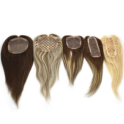 Ladies European Rooted Ombre Hairpiece Human Hair Toppers Clip In Toupee para Mulher