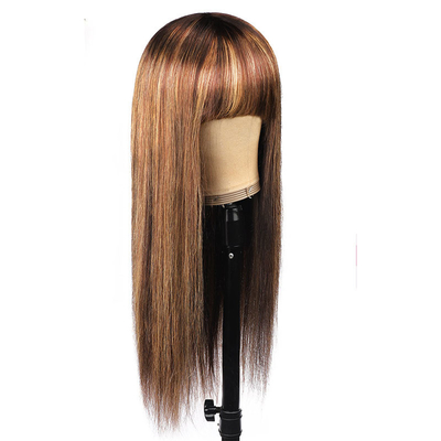 Nenhuma Perucas de renda 10-26 polegadas P4/27 Perucas femininas Full Machine feitas de cabelo humano Perucas com bangs