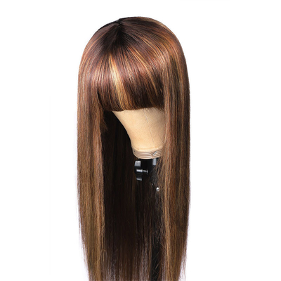 Nenhuma Perucas de renda 10-26 polegadas P4/27 Perucas femininas Full Machine feitas de cabelo humano Perucas com bangs