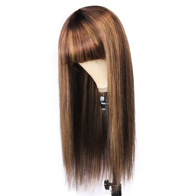 Nenhuma Perucas de renda 10-26 polegadas P4/27 Perucas femininas Full Machine feitas de cabelo humano Perucas com bangs