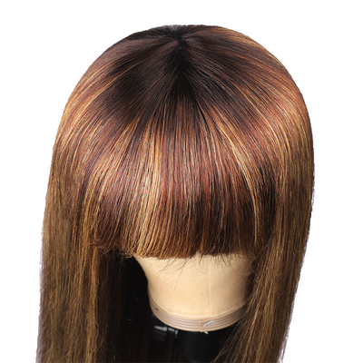 Nenhuma Perucas de renda 10-26 polegadas P4/27 Perucas femininas Full Machine feitas de cabelo humano Perucas com bangs